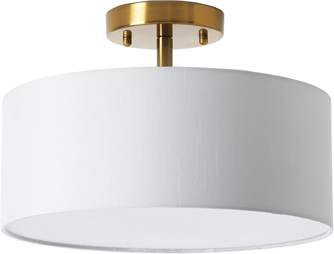 15 Inch Drum Light, Semi-Flush Mount Ceiling Light Fixture White Fabric Drum Shade and Gold Plati... | Amazon (CA)