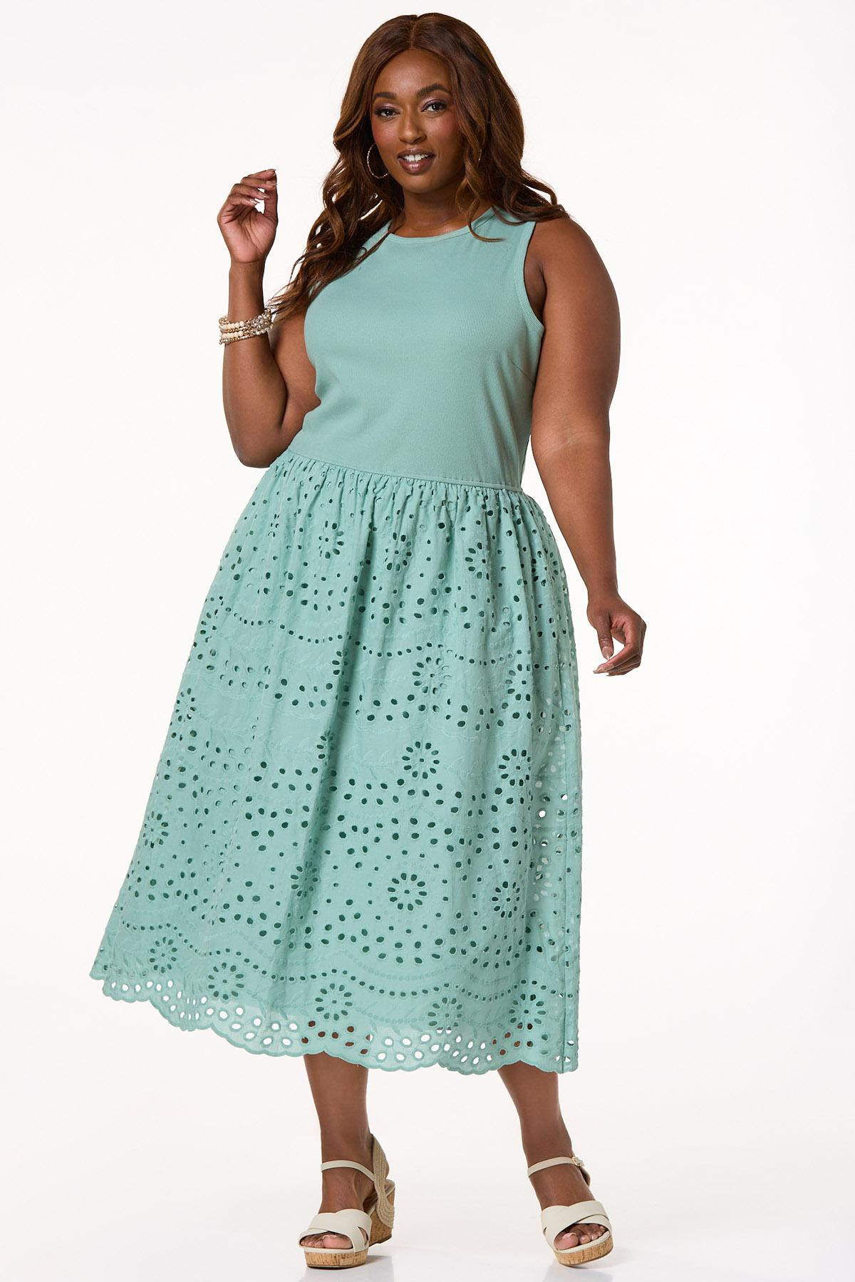 Plus Size Solid Eyelet Tank Dress | Cato Fashions