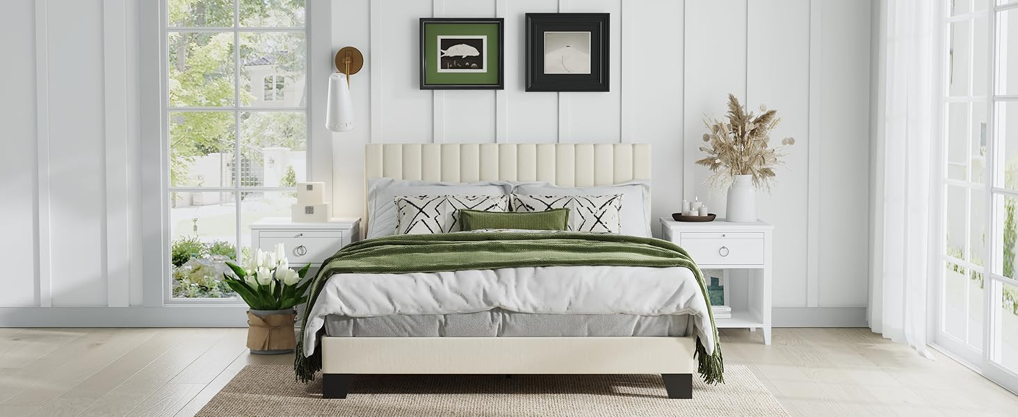 Queen Size Bed Frame, Velvet Upholstered Platform Bed with Adjustable Tufted Headboard, Sturdy Fr... | Amazon (US)