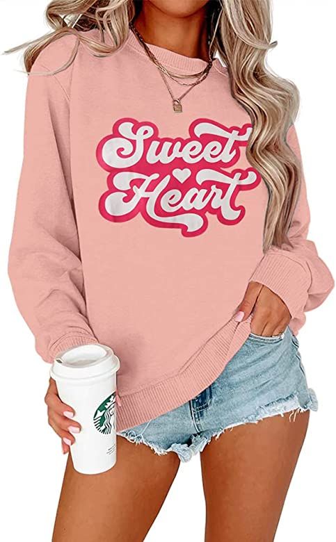 Ritatte Valentine's Day Sweatshirt For Women Sweet Heart Letter Print Long Sleeve Pullover Casual... | Amazon (US)