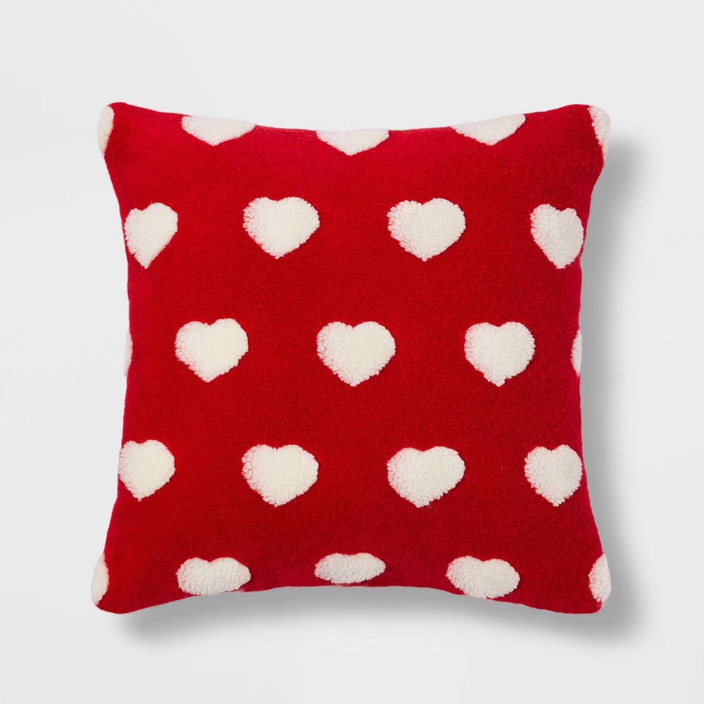 Square Sherpa Valentine's Day Hearts Pillow Red - Spritz | Target