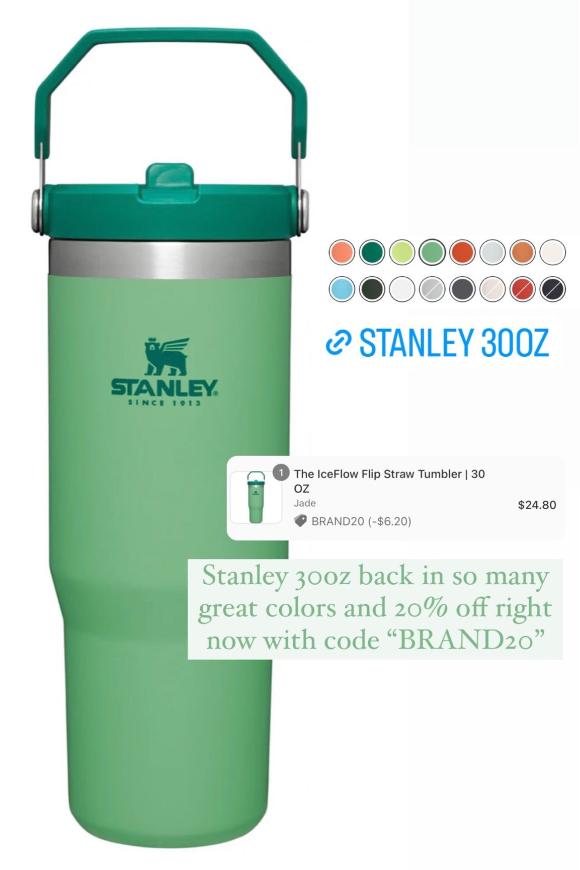 Stanley IceFlow Flip Straw Tumbler 30oz Jade