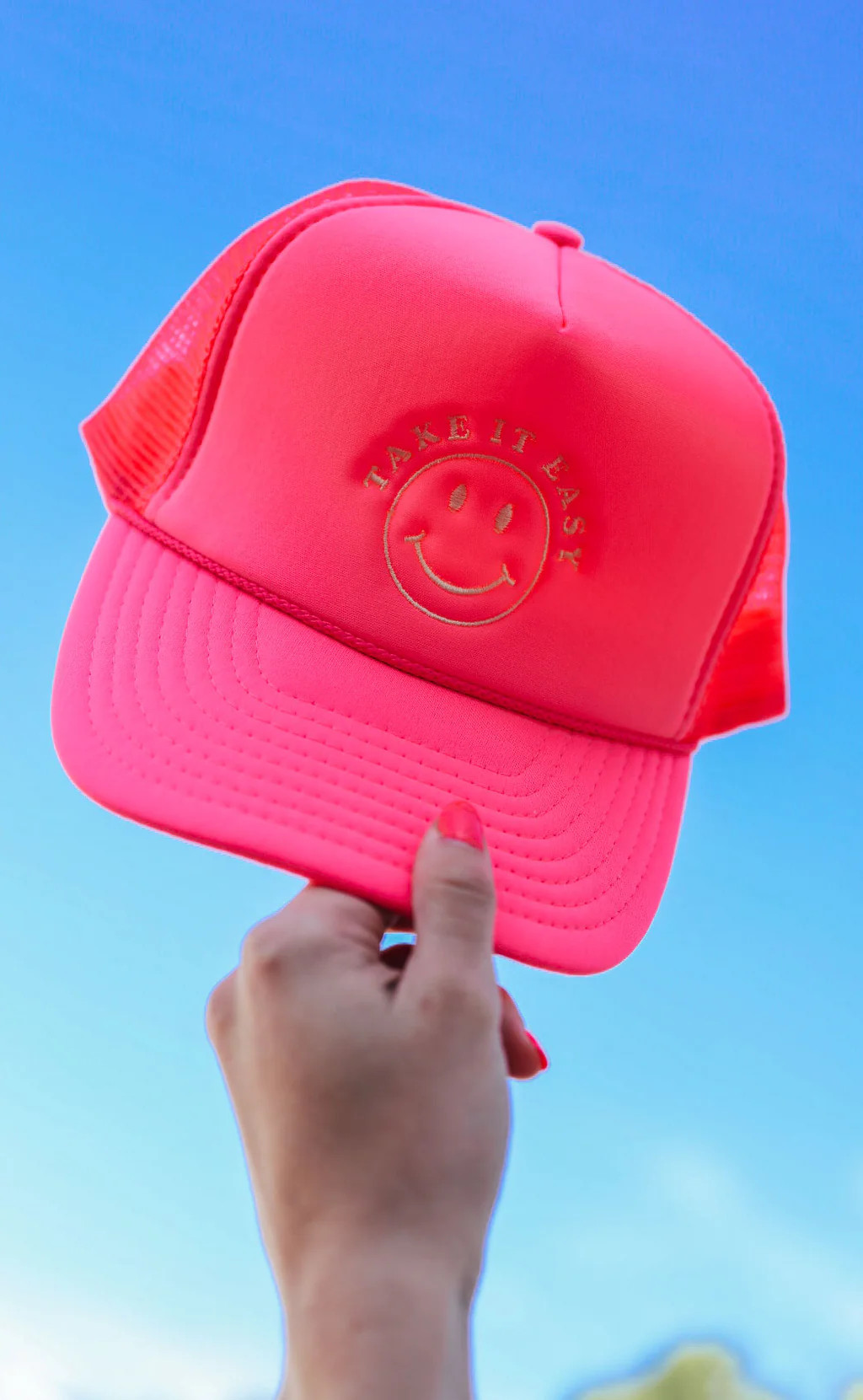 friday + saturday: take it easy trucker hat - pink | RIFFRAFF