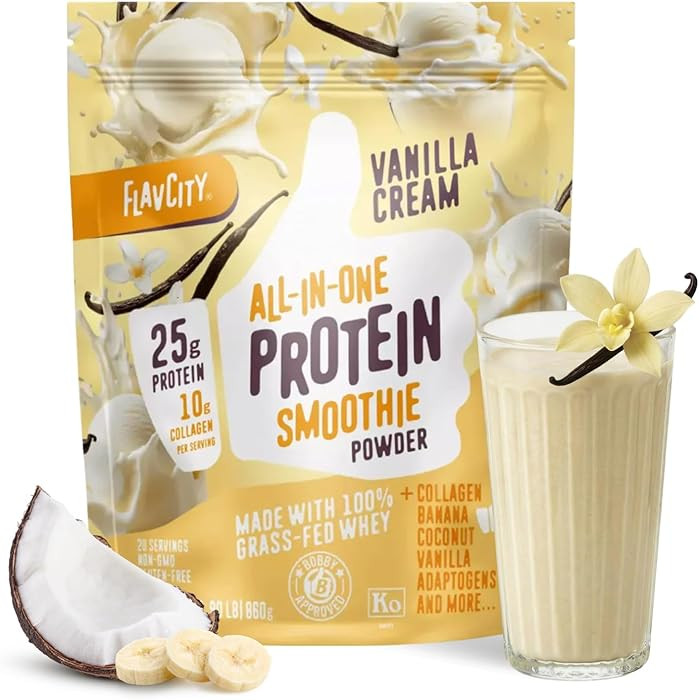 FlavCity Vanilla All in One Protein Shake Powder - On the Go Meal Alternative + Collagen Peptides... | Amazon (US)
