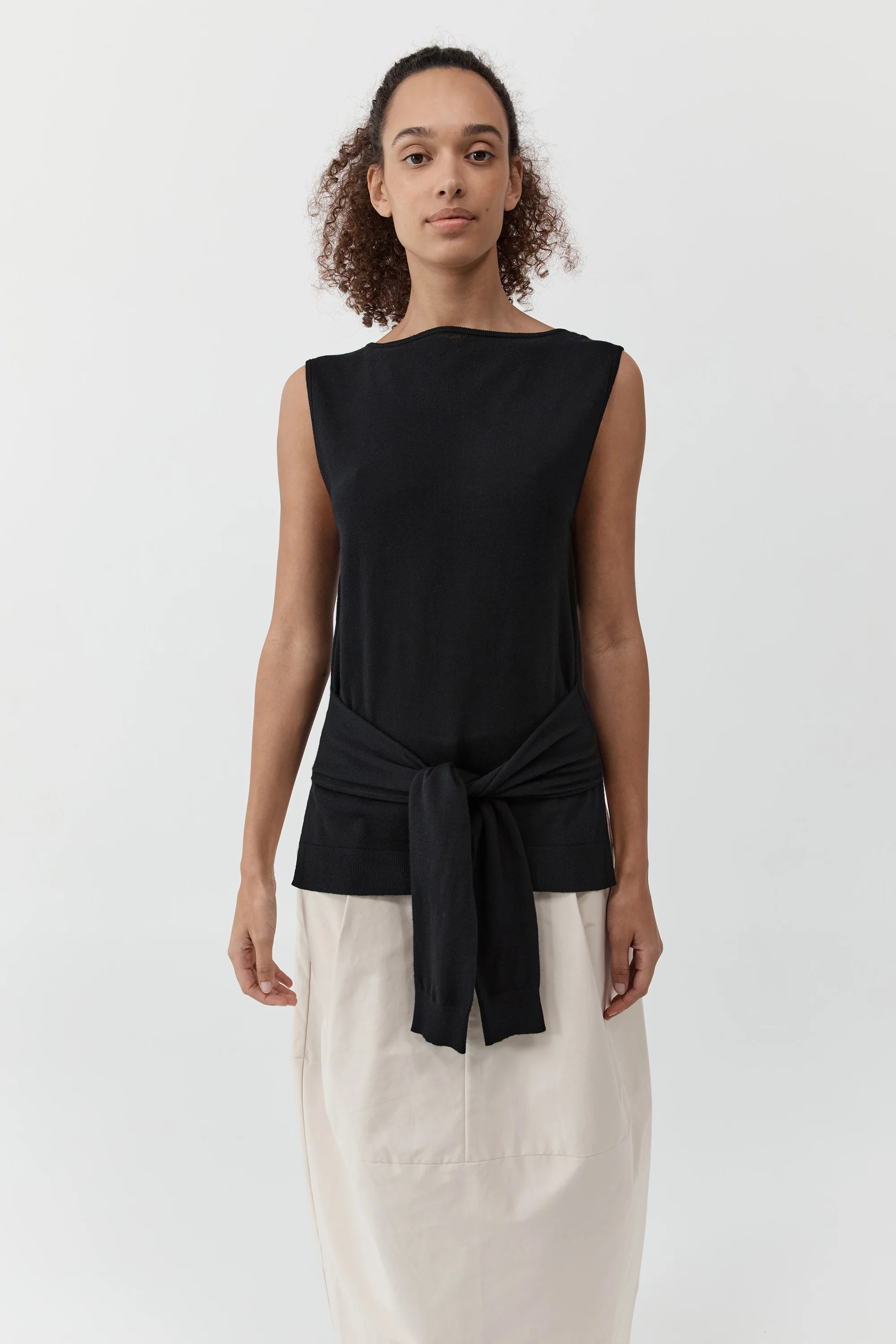 Fine Merino Tie Waist Top - Black | St. Agni (US, UK, EU)