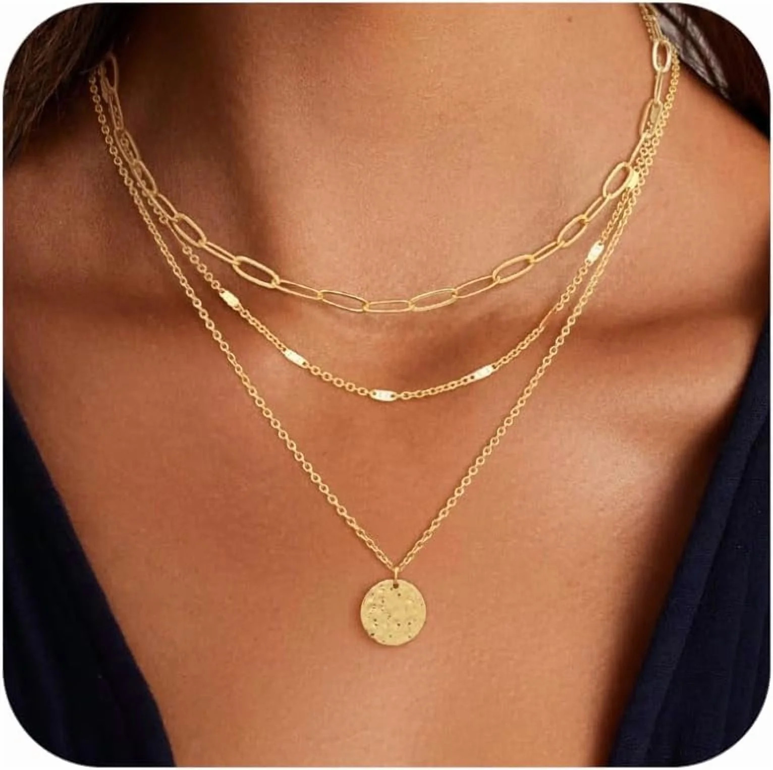 Layered Gold Necklace for Women, 14K Gold Plated Necklace Stack for Women, Dainty Adjustable Gold... | Walmart (US)