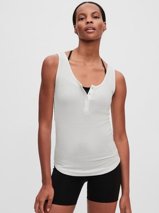 GapFit Supersoft Henley Ribbed Tank Top | Gap (US)