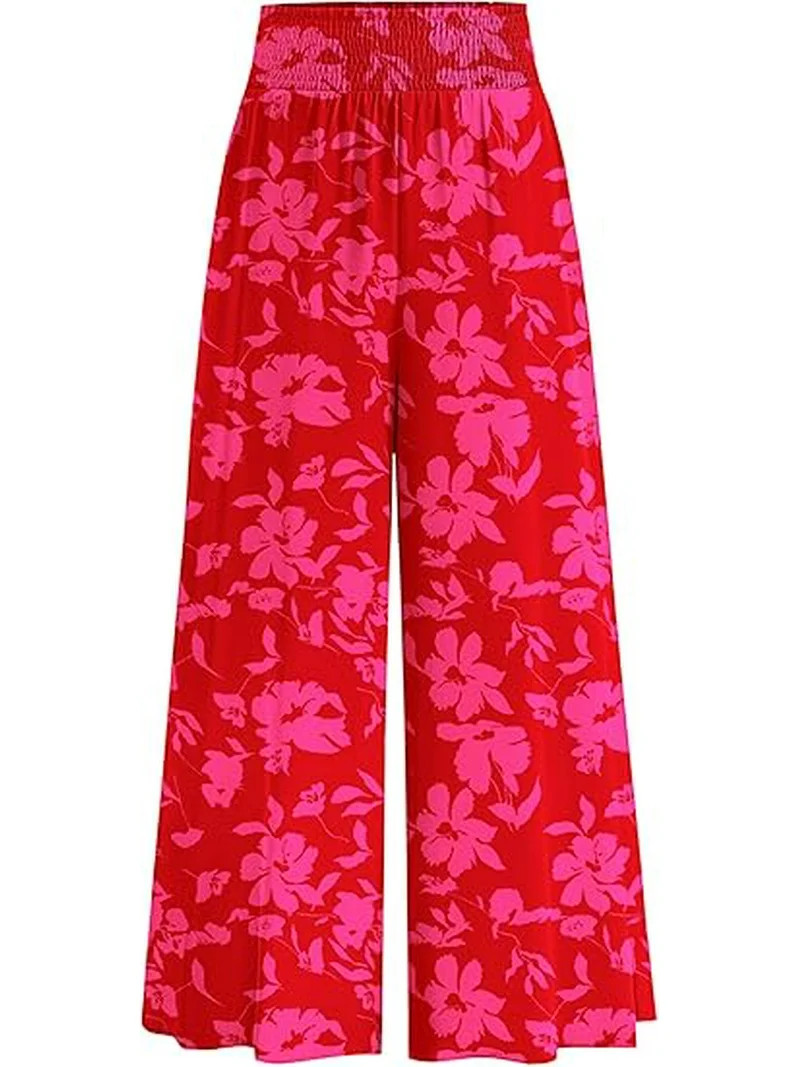 PRETTYGARDEN Women's Summer Flowy Wide Leg Palazzo Pants Dressy Casual Elastic High Waisted Pocke... | Walmart (US)