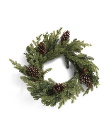 26in Real Touch Pine Wreath With Pinecones | TJ Maxx