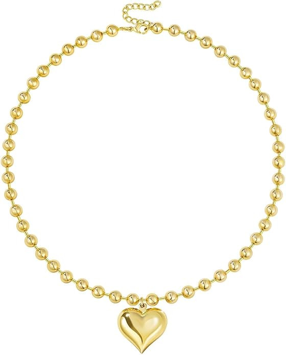 KELORIS PATH Heart Necklace for Women, 14K Gold Plated Chunky Puffy Pendant Charm Choker, Trendy ... | Amazon (US)
