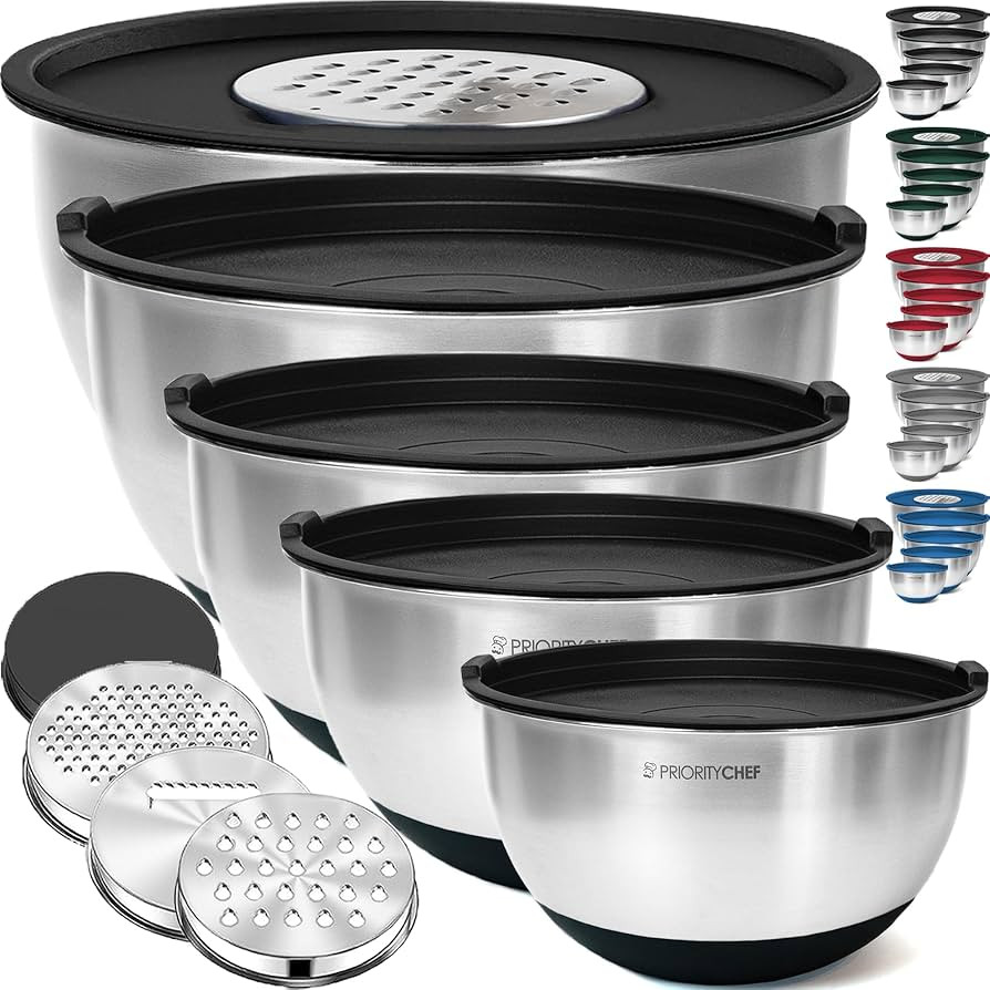 Priority Chef Stainless Steel Mixing Bowls with Lids Set, 3 Grater Attachments, Airtight Lids, No... | Amazon (US)