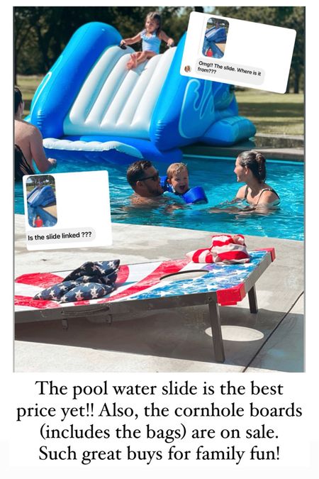 The pool water slide is the best price yet! Also, the cornhole board set (includes the bags) is currently on sale. Both are free shipping! Family fun for everyone  

#LTKSwim #LTKFamily #LTKSaleAlert