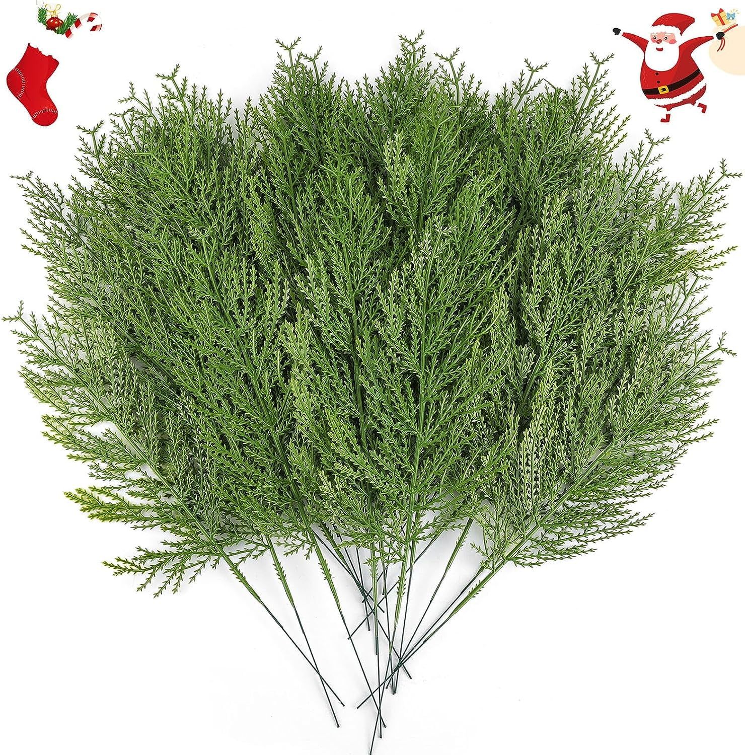 40 Pcs Artificial Cedar Sprigs, Green Faux Cedar Spray Branches Cedar Twig, Plastic Greenery Cede... | Walmart (US)