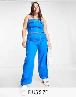 COLLUSION Plus cargo pants with top stitching in blue - part of a set | ASOS (Global)