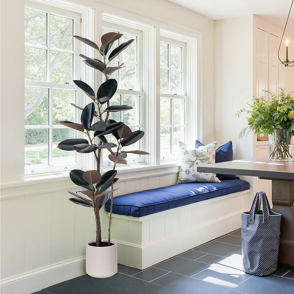 Faux Rubber Tree Oak Plant In Plastic Pot Indoor Outdoor Home Decoration | Wayfair North America