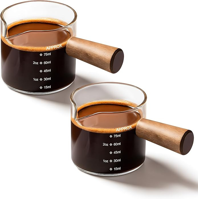 YARRAMATE 2.5 oz/75ML Espresso Shots Cup with Wood Handle (2 Pack), Clear Glass Espresso Measurin... | Amazon (US)