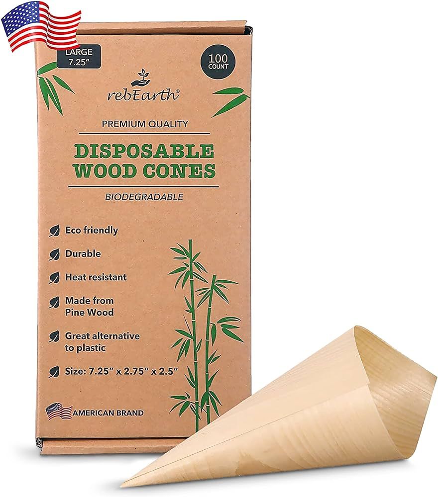 rebEarth Disposable Wood Cones - Heat Resistant Cones for Charcuterie Food, Appetizers & Snacks -... | Amazon (US)