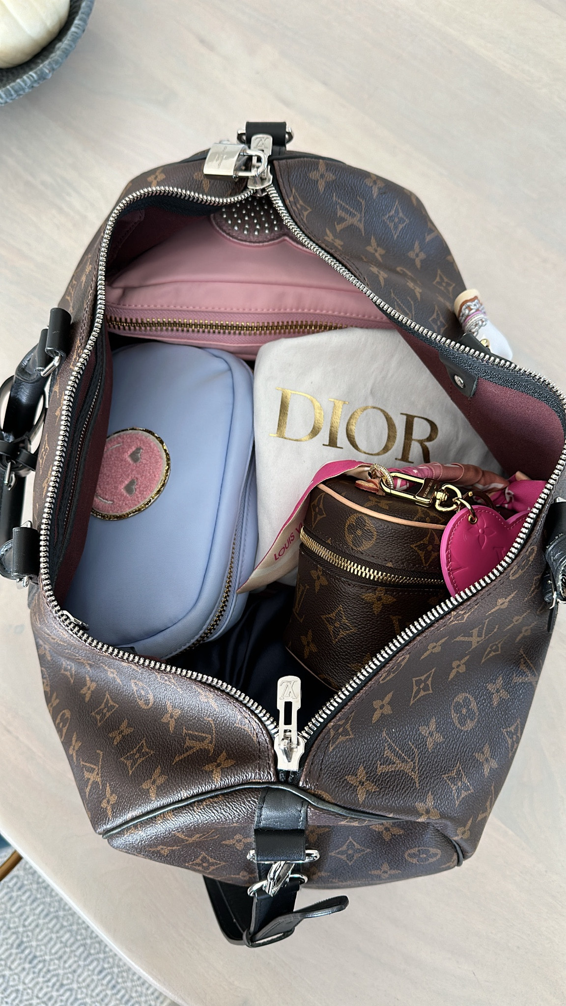 Travel bags, travel pouches, Louis Vuitton nano vanity, LV Keepall Bandoulière 45, Stoney clover lane pouch, 