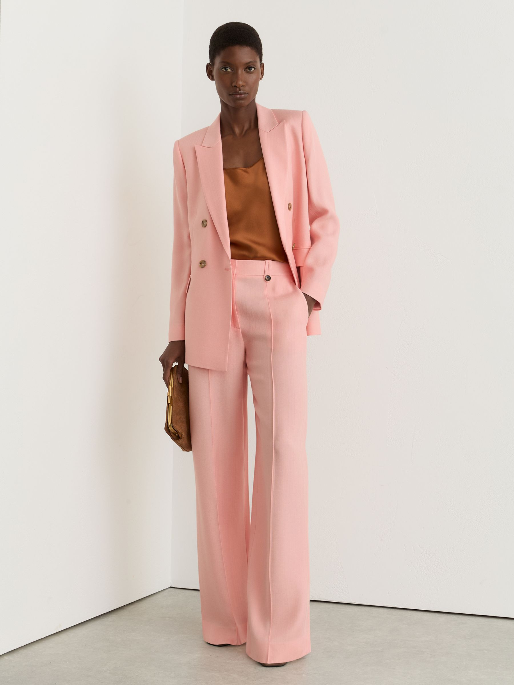 Wide-Leg Suit Trousers in Pink | Reiss UK