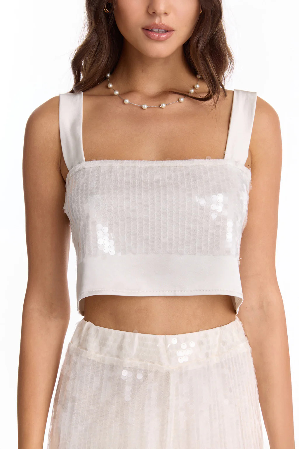 Zoey Sequin Crop Top - Pearl | The Noli Shop