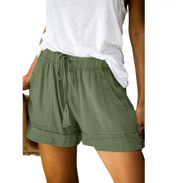 S-5XL Women Casual Shorts Plain Solid Color Elastic Waist Drawstring Pockets Shorts Ladies Summer... | Walmart (US)