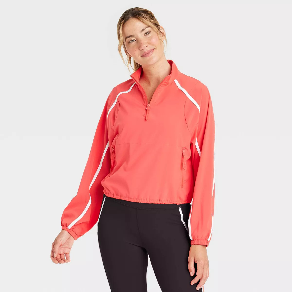 Women's Woven Piped 1/2 Zip Windbreaker - JoyLab™ Cream M | Target