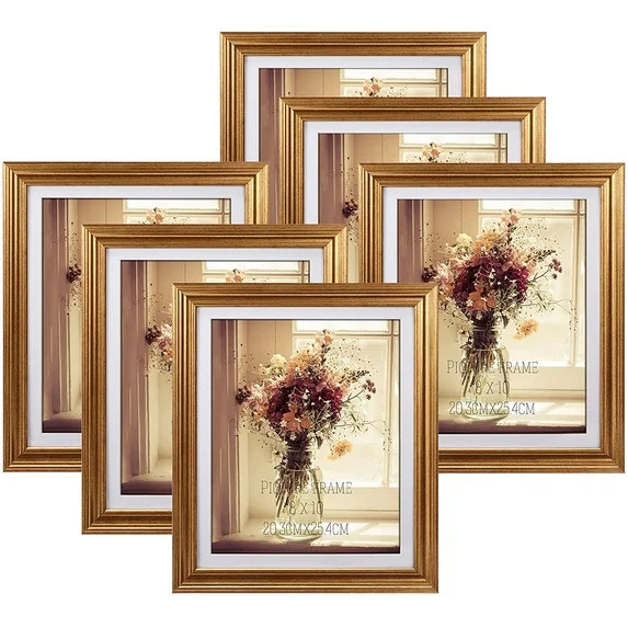 8x10 Picture Frame Set of 6, Antique Gold Photo Frame 6 Pack for Wall Mount or Tabletop | Walmart (US)