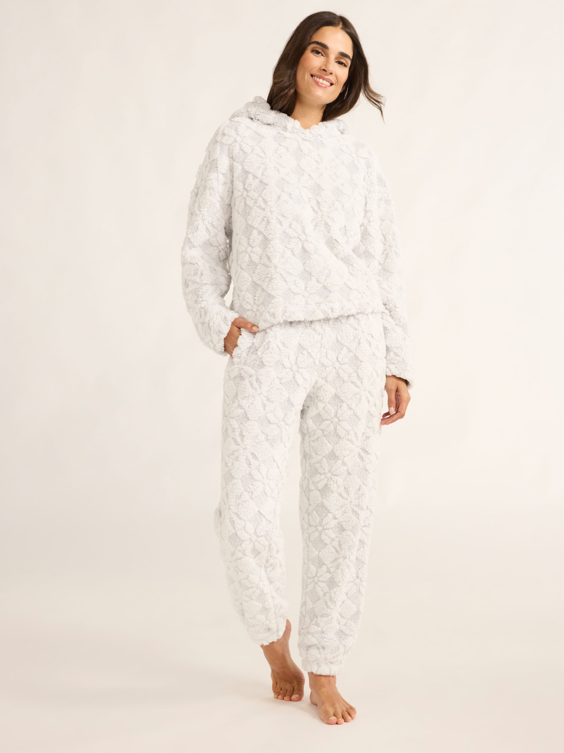 Joyspun Women's Embossed Plush Hoodie and Joggers Pajama Set, 2-Piece, Size XS-2X | Walmart (US)