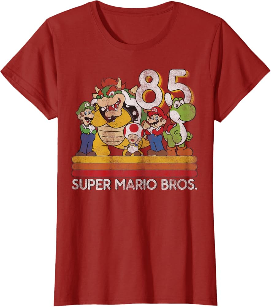 Nintendo Super Mario Retro Character Line-Up T-Shirt | Amazon (US)