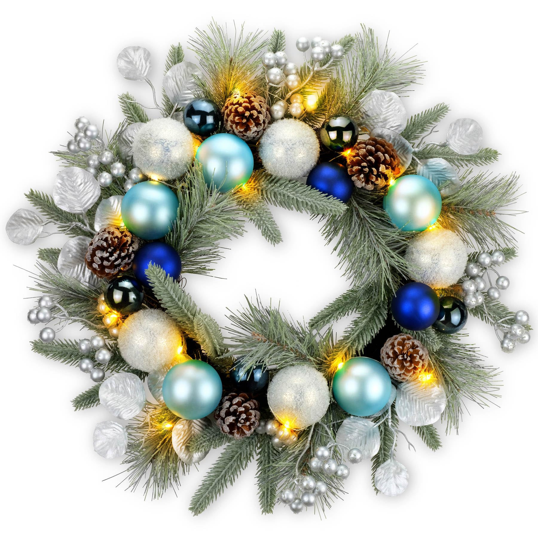 YULETIME 20-inch Christmas Wreath, Battery Operated Holiday Wreath with 20 Fairy Lights, Blue Bau... | Amazon (US)