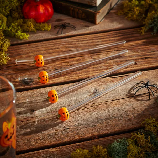 Pack of 4 Pumpkin Glass Straws | Dunelm