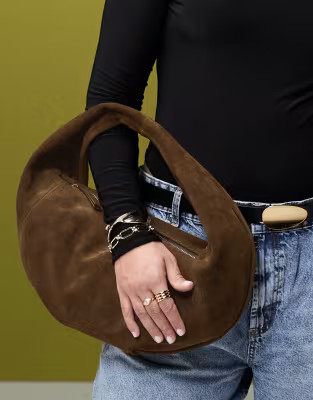 ASOS DESIGN suede slouchy scoop tote bag in chocolate | ASOS (Global)