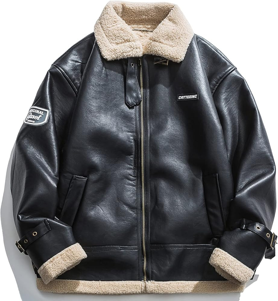 Aelfric Eden Men’s PU Jacket Oversized Varsity Jacket Zipper Closure Casual Patchwork Lamb Coll... | Amazon (US)