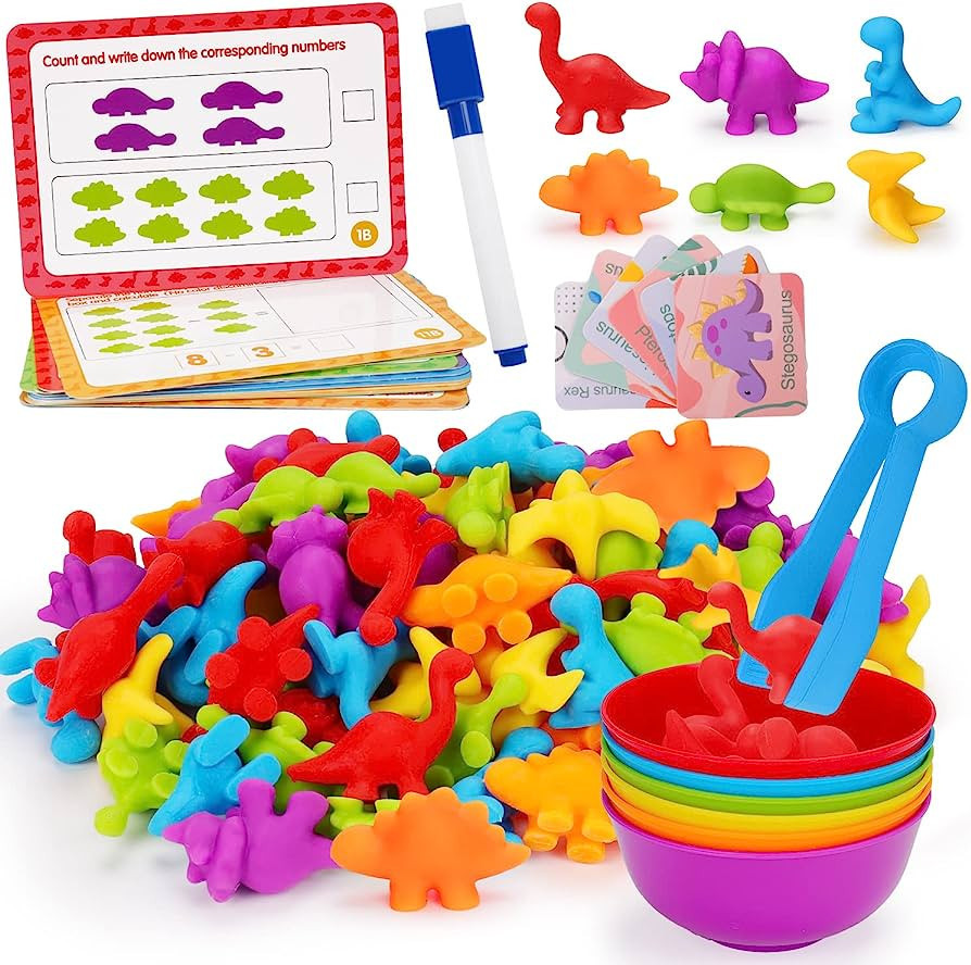 Counting Dinosaurs Toys Matching Games for Kids with Sorting Bowls Toddler Learning Activities Ma... | Amazon (US)
