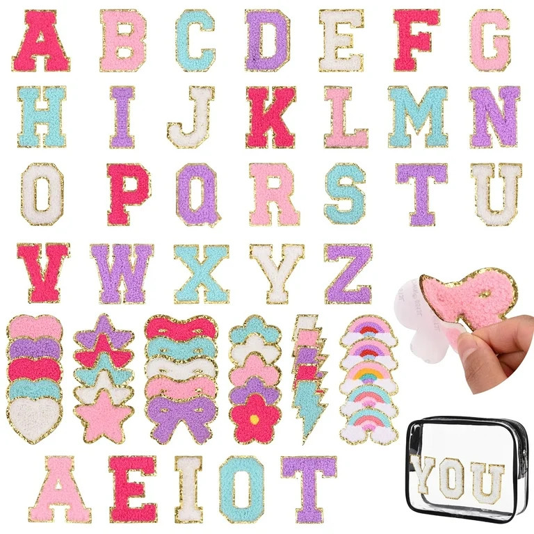 Ktinnead 61 Pcs Self Adhesive Chenille Letters Patches Glitter Rainbow Preppy Cute Sew Patches Ch... | Walmart (US)