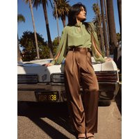 LILYSILK Womens Silk Shirt - Green Pure Silk - Sophisticated Lantern Sleeve Silk Blouse XS | LilySilk