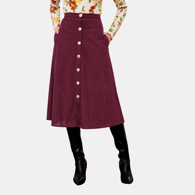 Women's Burgundy Chic Corduroy Button-Front Midi Skirt - Cupshe-L-Red | Target