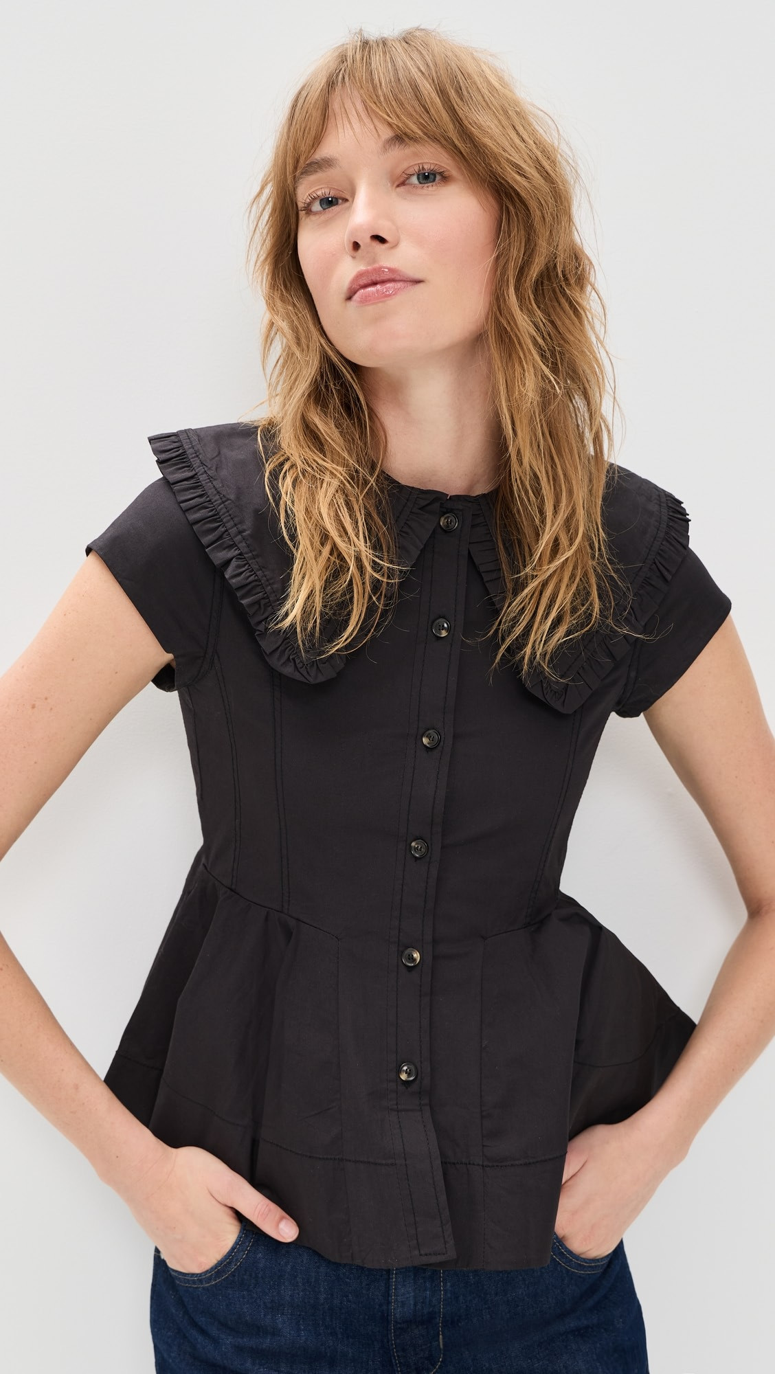 Stretch Cotton Peter Pan Collar Shirt | Shopbop