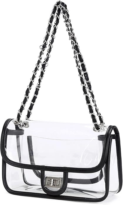 Womens PVC Clear Purse Handbag with Chain Stadium Approved Clear Bag See Through Purse Bag | Amazon (US)
