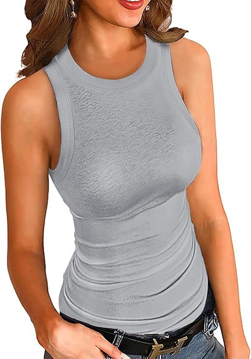 LOLONG Womens Stretch Tank Top Summer Ribbed Sleeveless Shirts | Amazon (US)
