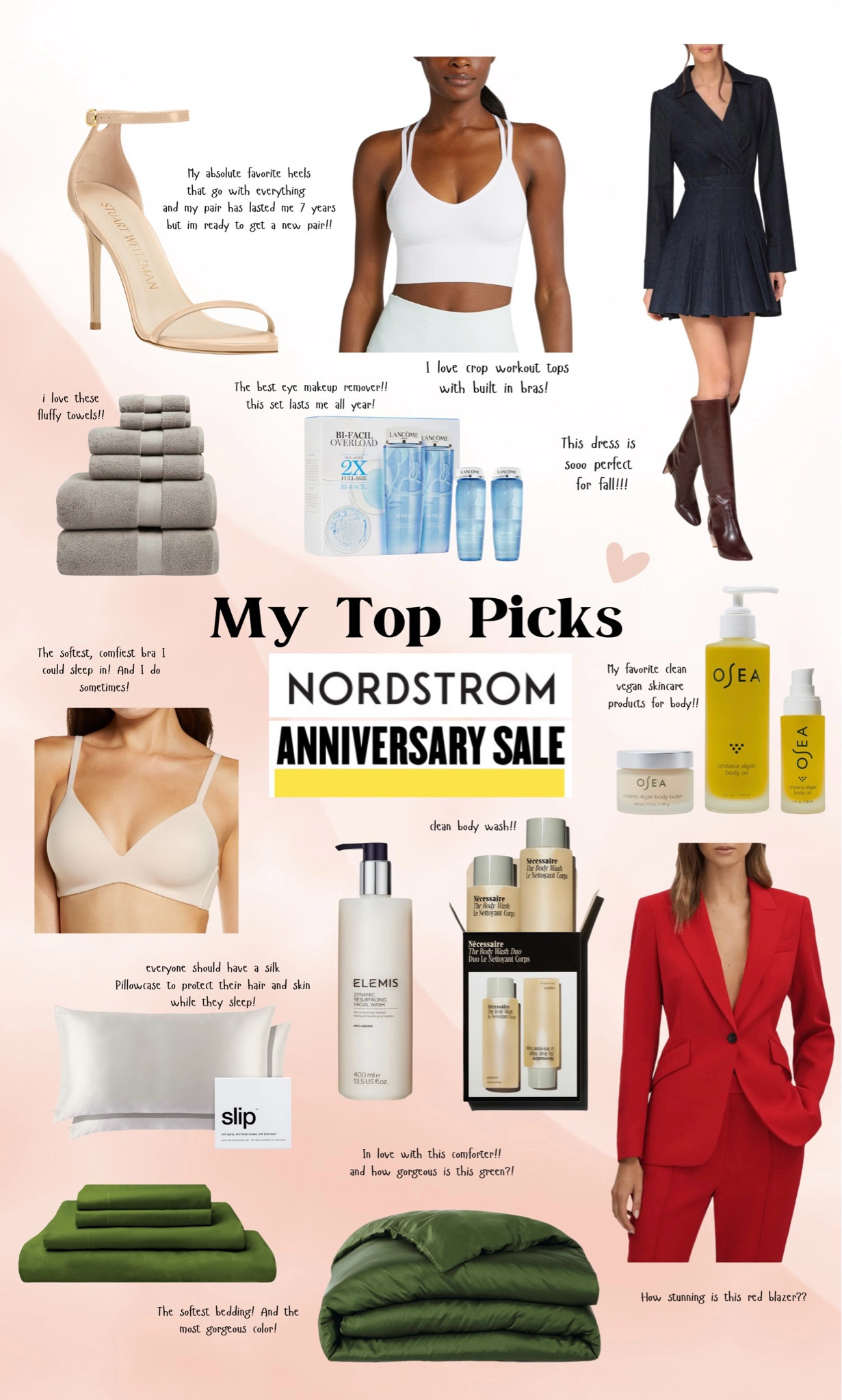 My top picks for the 2024 Nordstrom anniversary sale! Some of these are my tried and true favorite products such as the nude heel, towels, eye makeup remover, soft bra, and all the bedding! And then there are some of my absolute MUST BUYS so hopefully they don’t sell out! The heels are already almost sold out 😩 * edit! I just tried on the white sports bra in my collage and it is way too sheer! 

#LTKSummerSales #LTKxNSale #LTKSaleAlert