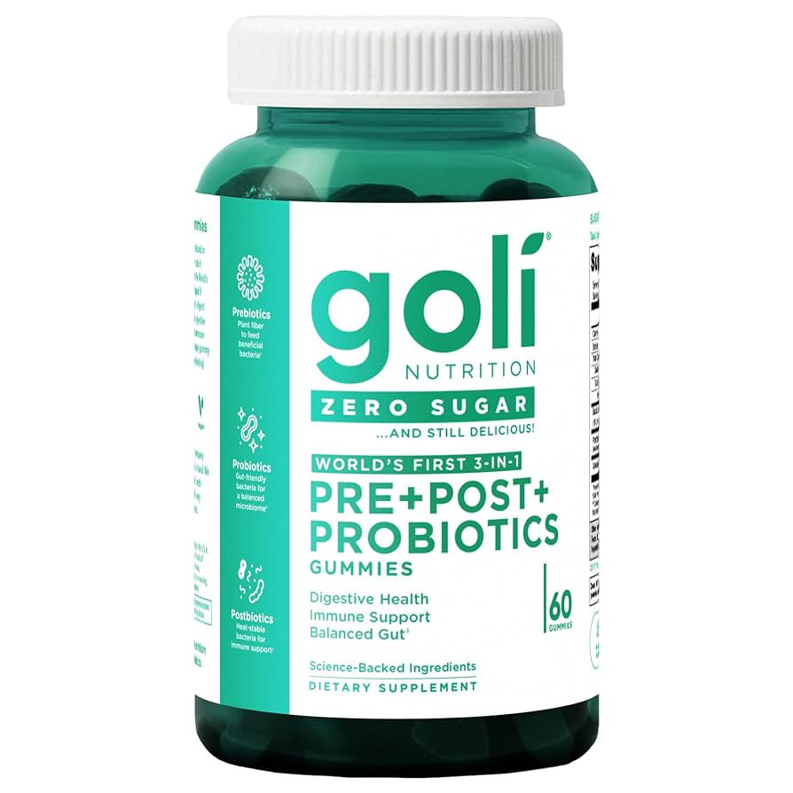 Goli Zero Sugar Pre, Post, Probiotic Gummies. World's First 3-in-1 Gluten-Free, Vegan, Non-GMO, a... | Amazon (US)
