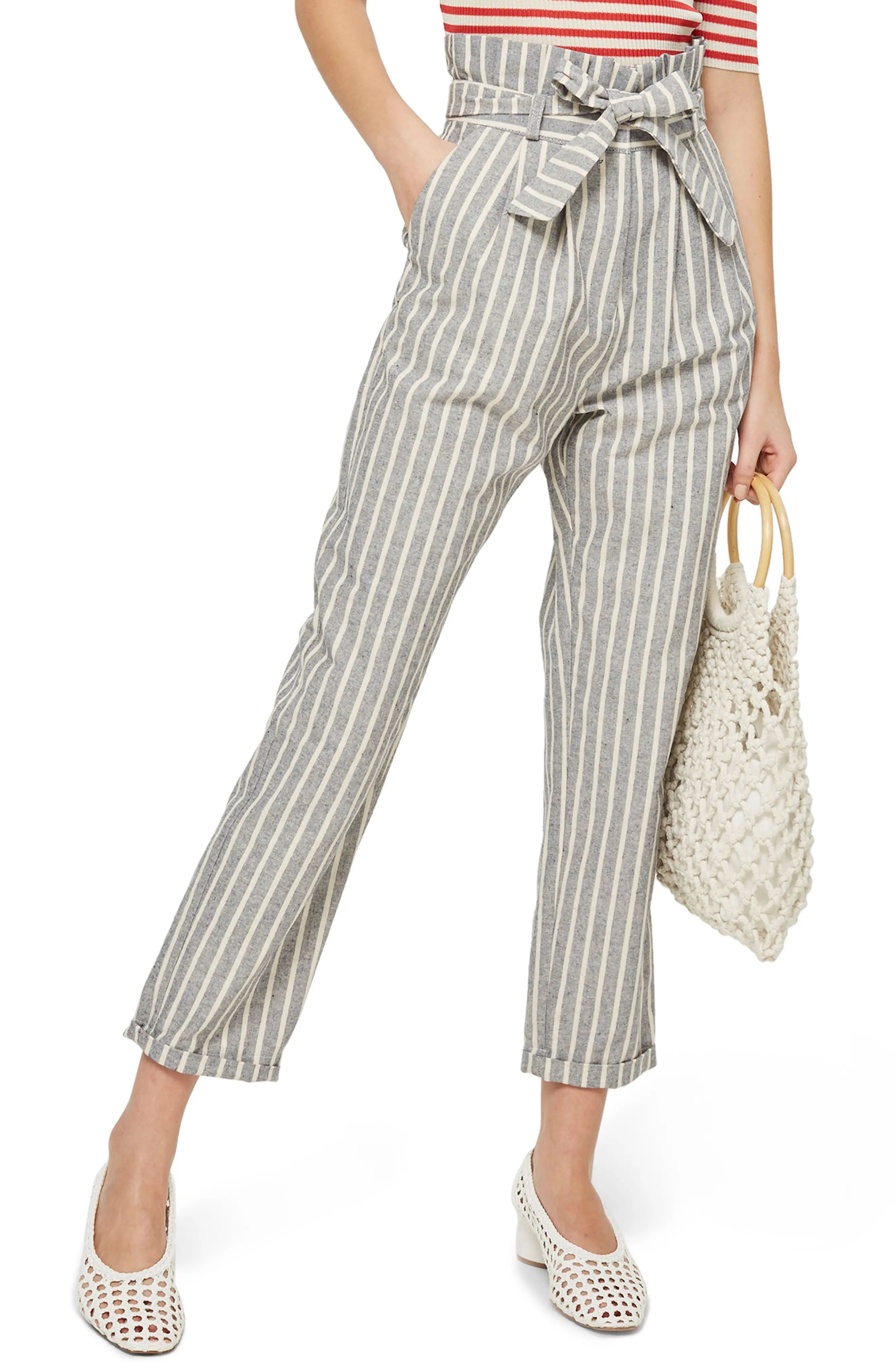 Belted Stripe Roll-Cuff Trousers | Nordstrom