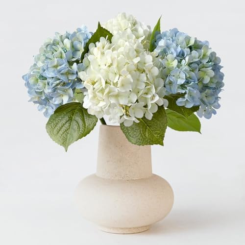 2PCS White & 2PCS 20" Light Blue Hydrangea Artificial Flowers Real Touch Faux Hydrangeas with Lon... | Amazon (US)