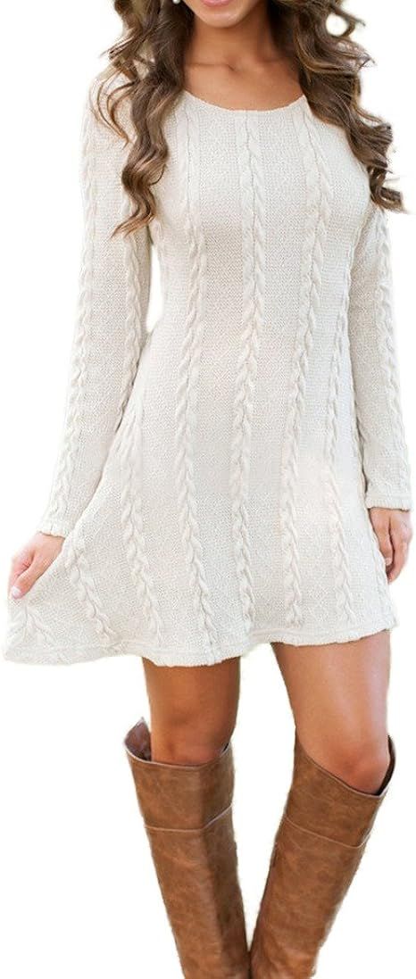 Mansy Womens Knitted Crewneck Sweater Dress | Amazon (US)