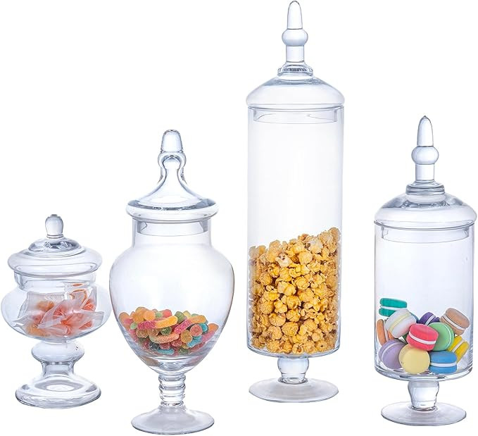 MyGift 4 Piece Set Clear Glass Apothecary Jars with Lids, Bathroom Decor, Candy Buffet, Wedding C... | Amazon (US)