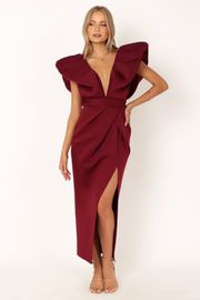 Augie Frill Shoulder Maxi Dress - Burgundy | Petal & Pup (US)
