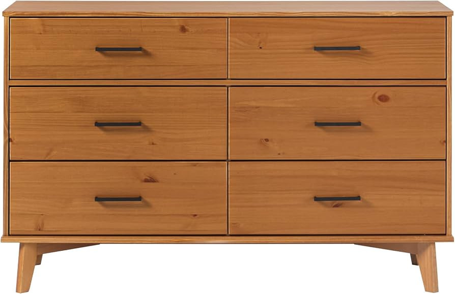 Walker Edison Sloane 6-Drawer Solid Wood Dresser with Metal Handles, 52 Inch, Caramel | Amazon (US)