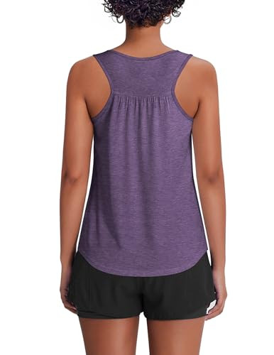 PINSPARK Workout Tank Tops Woman Racerback Gym Top Lightweight Yoga Shirt Loose Running Workout Tanks for Women Purple S | Amazon (US)