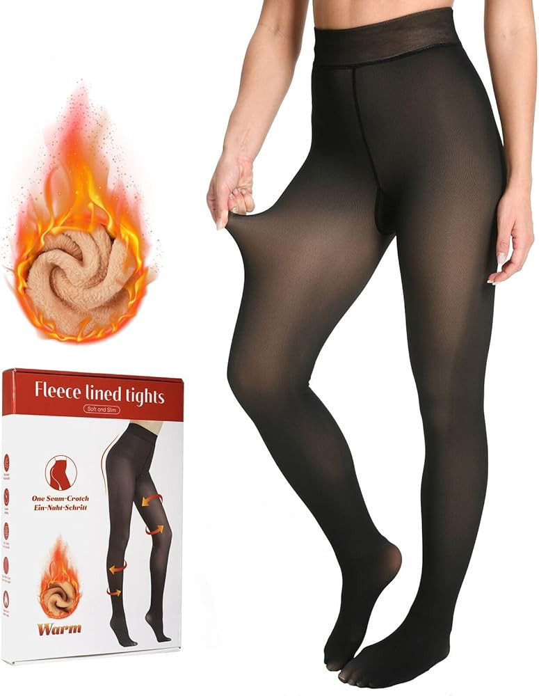 Fleece Lined Tights Women, Fake Translucent Thermal Winter Warm Fleece Tights, Sheer Thick Pantyh... | Amazon (US)